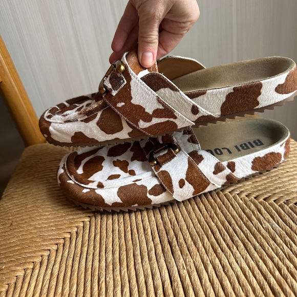 Bibi Lou cow Print Zagreb Brown and White slip on Loafers with Gold Buckle - Picture 7 of 7